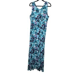 Talbots Watercolor Floral Maxi Tank Dress Sleeveless Blue Green Purple Size XL